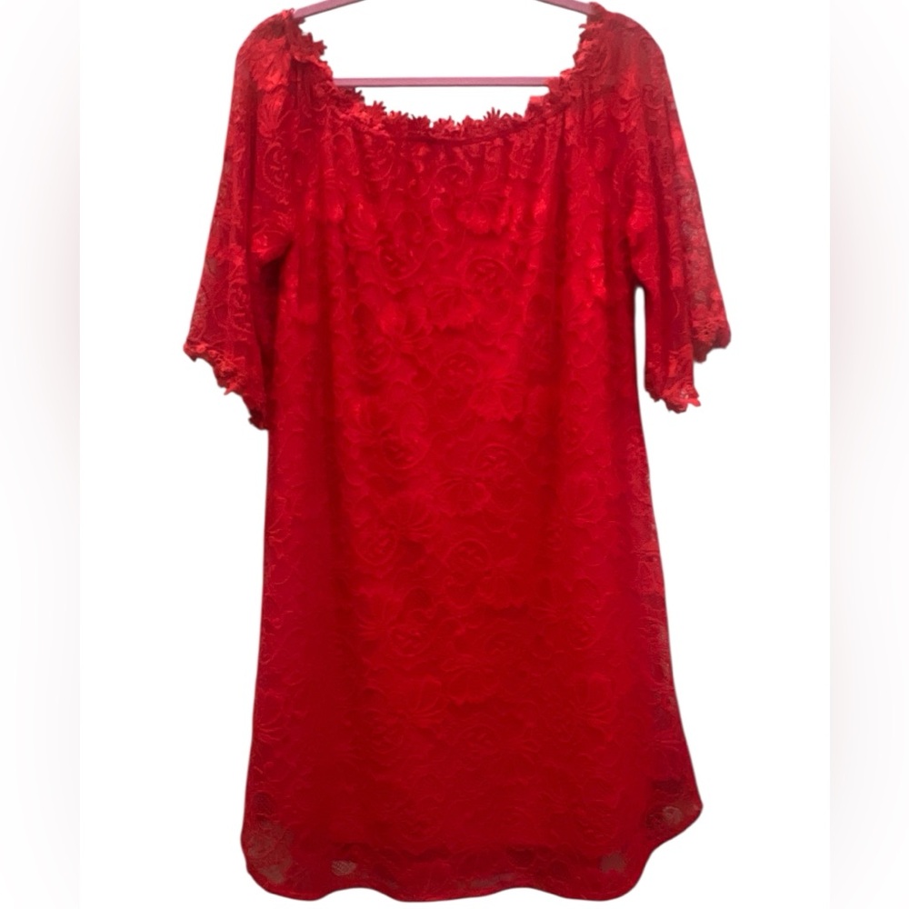 Off The Shoulder Red Lace Dress Size Large NEW